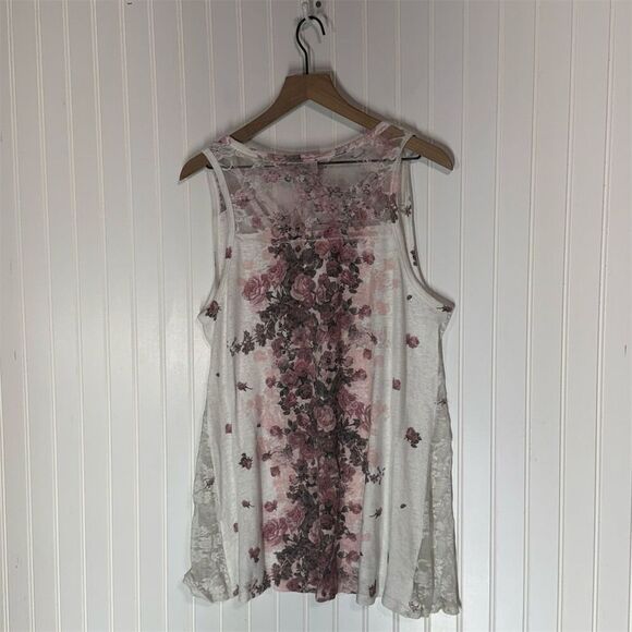Vocal USA Floral Lace Back Tank Top Large Pink Roses Sparkle Boho Western - Picture 3 of 8